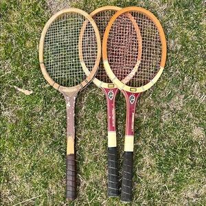 Vintage Tennis Rackets Set - Brown and Red